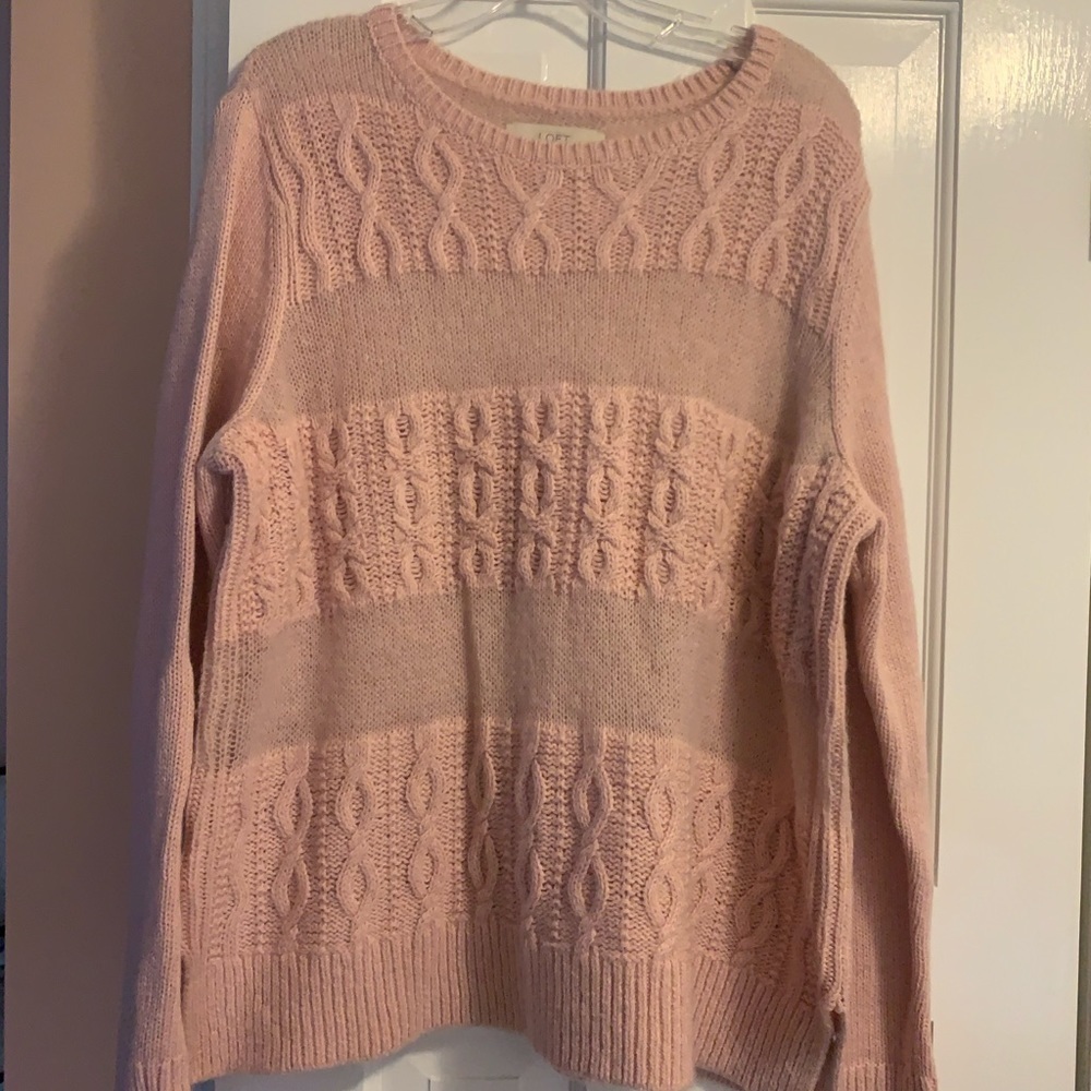 Loft Pink Cableknit Stripe Sweater